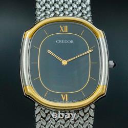 Vintage MINT SEIKO CREDOR 7770-5141 18K Gold Blue Agate Dial Oval Shape Men