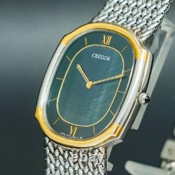 Vintage MINT SEIKO CREDOR 7770-5141 18K Gold Blue Agate Dial Oval Shape Men