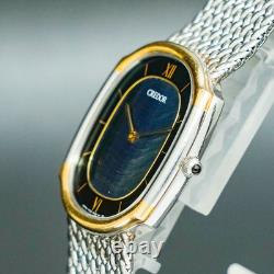 Vintage MINT SEIKO CREDOR 7770-5141 18K Gold Blue Agate Dial Oval Shape Men