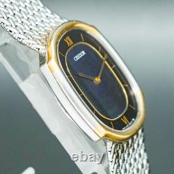 Vintage MINT SEIKO CREDOR 7770-5141 18K Gold Blue Agate Dial Oval Shape Men