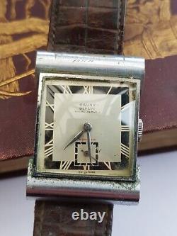 Vintage-Swiss-15 Jewel Gents Art Deco Chrome/Stainless Wristwatch-Cauny Geneve