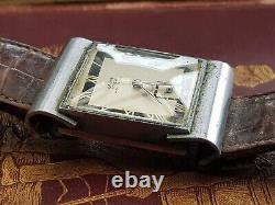 Vintage-Swiss-15 Jewel Gents Art Deco Chrome/Stainless Wristwatch-Cauny Geneve
