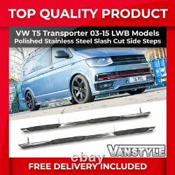 Vw T5 Transporter 03-15 Lwb 76mm Polished Chrome Stainless Steel Side Bars Steps