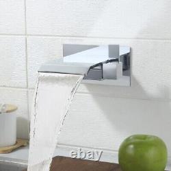 Wall Mount Single Cold Chrome Stainless Steel Waterfall Spout Basin Sink Faucet