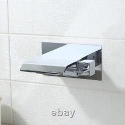 Wall Mount Single Cold Chrome Stainless Steel Waterfall Spout Basin Sink Faucet