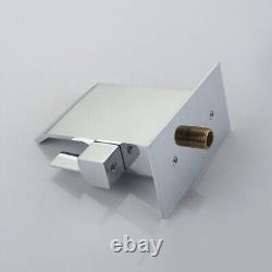 Wall Mount Single Cold Chrome Stainless Steel Waterfall Spout Basin Sink Faucet