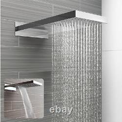 Waterfall Shower Head Rectangular Dual Fixed Overhead Rainfall Chrome ENKI R41