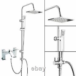 Waterfall Tap Riser Rail Kit Bathroom Square Shower Mixer Chrome Twin Head Set