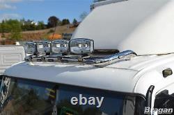 Barre de toit + Lampes à spots LED pour le toit en acier inoxydable chromé du camion Iveco Eurocargo.