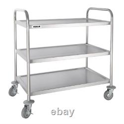 Chariot de nettoyage à trois niveaux en acier inoxydable Vogue F994 pour cuisine, 810 mm x 455 mm
