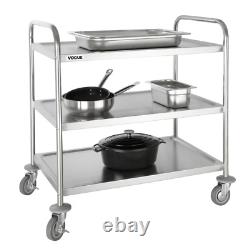 Chariot de nettoyage à trois niveaux en acier inoxydable Vogue F994 pour cuisine, 810 mm x 455 mm