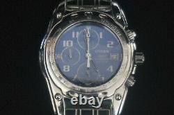 Citizen Watch Oxy Quartz Chronographe Bleu Et Argent Cadran Bracelet En Acier Inoxydable