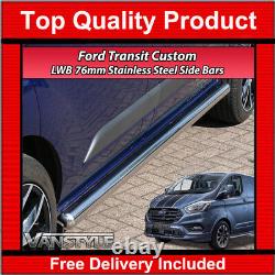 Convient Ford Transit Custom 18 76mm Lwb Barre Latérale En Acier Inoxydable Chrome Poli