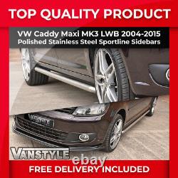 Convient Vw Caddy Maxi Lwb 2004-2015 Chrome Poli Sportline Style Barres Latérales