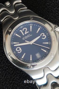 Ebel Sport Wave Quartz Wrist Montre Bleu Marine Et Chrome Bracelet En Acier Inoxydable