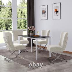 Ensemble de 2 chaises de salle à manger de luxe avec dossier boutonné et pieds en acier inoxydable chromé
