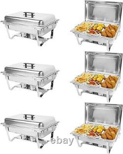 Ensemble de 6 chafing dishes rectangulaires en acier inoxydable de 8QT et réchaud