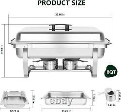 Ensemble de 6 chafing dishes rectangulaires en acier inoxydable de 8QT et réchaud