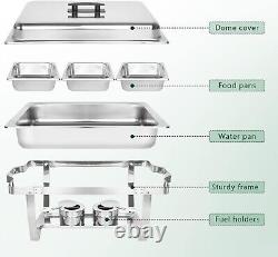 Ensemble de 6 chafing dishes rectangulaires en acier inoxydable de 8QT et réchaud