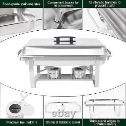 Ensemble de 6 chafing dishes rectangulaires en acier inoxydable de 8QT et réchaud