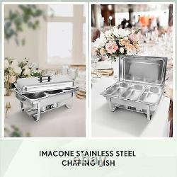 Ensemble de 6 chafing dishes rectangulaires en acier inoxydable de 8QT et réchaud