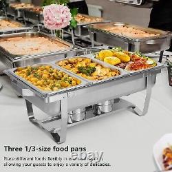 Ensemble de 6 chafing dishes rectangulaires en acier inoxydable de 8QT et réchaud