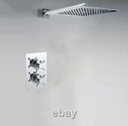 Ensemble de douche carré en chrome avec mélangeur à 1 voie et pommeau de douche pluie