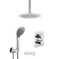 Ensemble de douche double Chrome avec mitigeur encastré, bras de plafond, support pour douchette et kit de douchette 9 positions