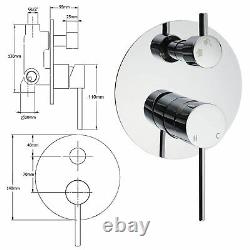 Ensemble de douche double chromé avec kit de valve mélangeur dissimulé à deux voies, bras de plafond et pomme de douche de 9 pouces.