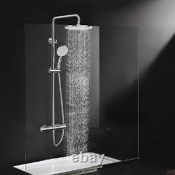Ensemble de douche thermostatique en chrome, hauteur réglable, douchette à 3 jets et pomme de douche de 25 cm.