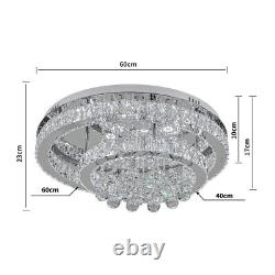 Luminaires de plafond en cristal LED de 20-100 cm, lustre en acier inoxydable