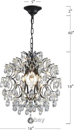 Meilleur Lustre Pendentif Moderne Noir en Cristal Goutte de Pluie Éclairage Plafonnier