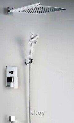 Mélangeur de douche thermostatique dissimulé carré en chrome pour salle de bains avec robinet double tête