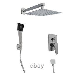 Mélangeur de douche thermostatique encastré carré 2 voies, tête de douche, chrome à main