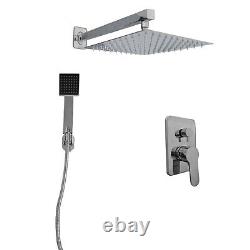 Mélangeur de douche thermostatique encastré carré 2 voies, tête de douche, chrome à main