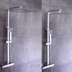 Mélangeur de douche thermostatique exposé pour salle de bains avec pommeau de pluie 12 pouces et ensemble carré chromé