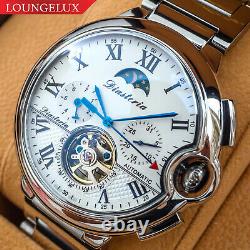 Mens Automatic Mechanical Watch Silver White Dial Acier Inoxydable 3109b