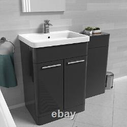 Meuble autoportant Nes Home Anthracite de 600mm, vasque en céramique et unité de WC