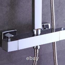 Mitigeur de douche thermostatique exposé pour salle de bain, ensemble de douche pluie avec bain carré de 12 pouces en chrome.