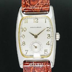 Montre HAMILTON 6265 BOULTON emballée en boîte, petit cadran secondaire, forme de réservoir en or argenté pour hommes