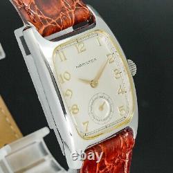 Montre HAMILTON 6265 BOULTON emballée en boîte, petit cadran secondaire, forme de réservoir en or argenté pour hommes