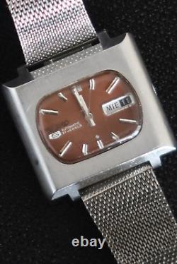 Montre Seiko 6119 5400 17 rubis automatique cadran brun et chromé bracelet en maille de requin