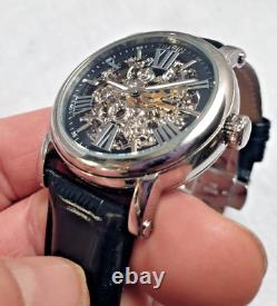 Montre automatique TIMEIN Skelettuhr Montre analogique noire en acier inoxydable pour poignet