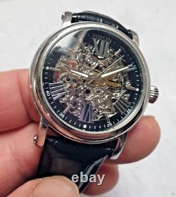 Montre automatique TIMEIN Skelettuhr Montre analogique noire en acier inoxydable pour poignet