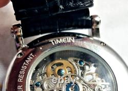 Montre automatique TIMEIN Skelettuhr Montre analogique noire en acier inoxydable pour poignet