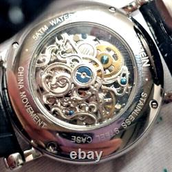 Montre automatique TIMEIN Skelettuhr Montre analogique noire en acier inoxydable pour poignet