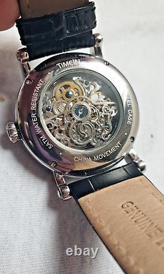 Montre automatique TIMEIN Skelettuhr Montre analogique noire en acier inoxydable pour poignet