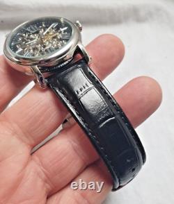 Montre automatique TIMEIN Skelettuhr Montre analogique noire en acier inoxydable pour poignet