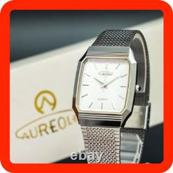 NOS BOÎTES TOP MINT AUREOLE SW-237 Montre à Quartz pour Hommes en Forme de Tank Argenté Suisse