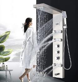 Panneau de douche thermostatique en colonne en acier inoxydable nickel avec jets de massage pour le corps